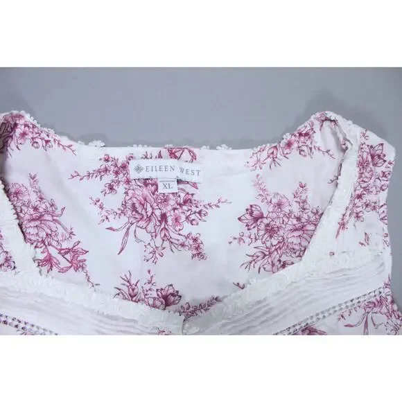 Eileen West sleeveless ballet-length nightgown white pink floral lace sz XL EUC - Picture 3 of 7